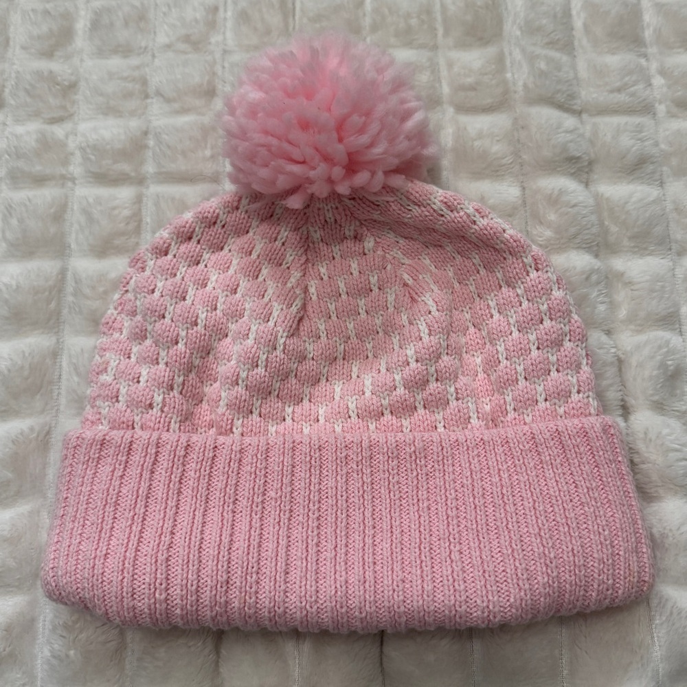 Hanna Andersson Youth Medium Pink Polka Dot Beanie Hat Pom Pom Outdoor Snow‎
